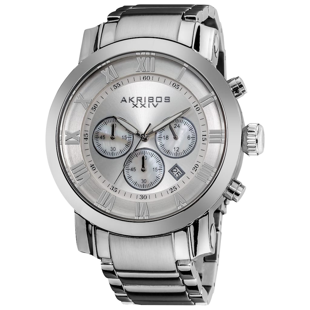 Akribos XXIV Men's Chronograph Roman Numeral Stainless Steel Silvertone Bracelet Watch