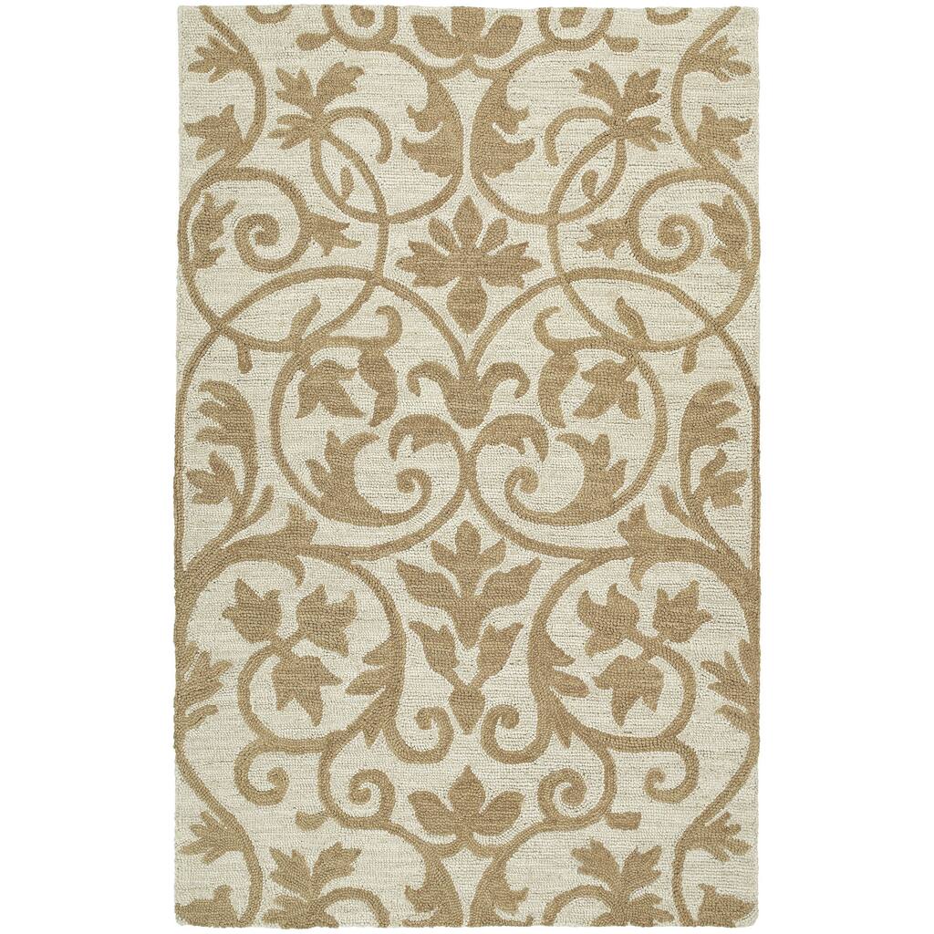 Zoe Scroll Oatmeal Hand Tufted Wool Rug (5'0 x 7'9) - 5' x 7'9"