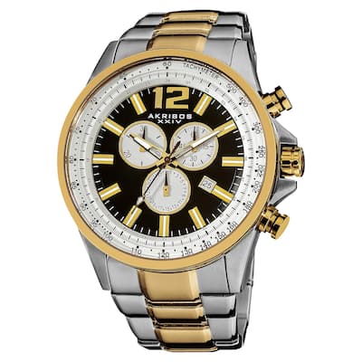 Akribos XXIV Men's Two-tone Swiss Quartz Chronograph Tachymeter Stainless Steel Watch