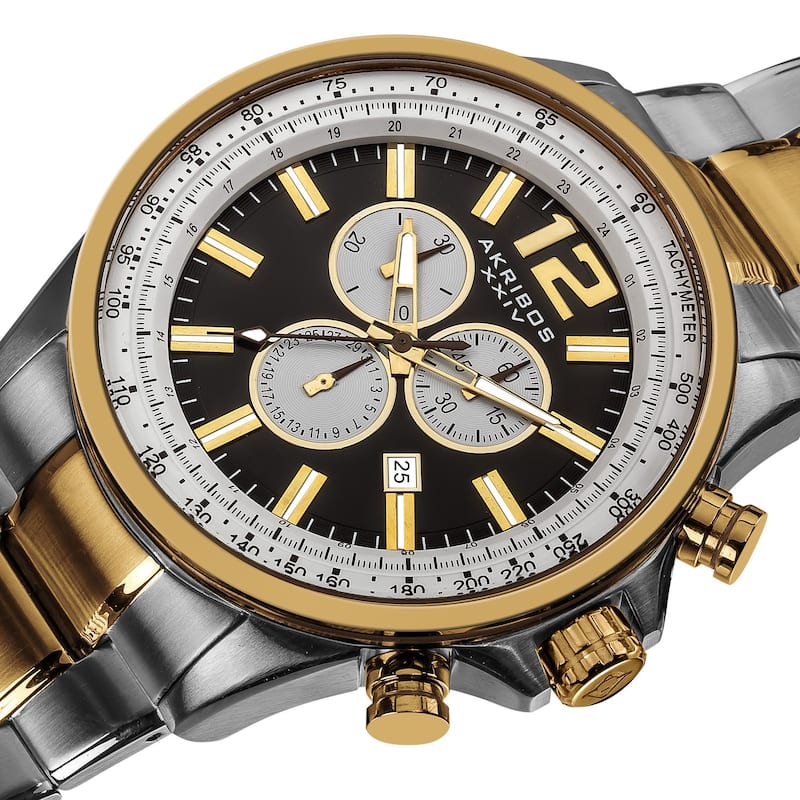 Akribos XXIV Men's Two-tone Swiss Quartz Chronograph Tachymeter Stainless Steel Watch