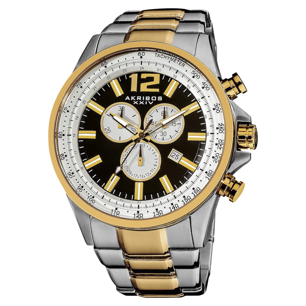 Akribos XXIV Men's Two-tone Swiss Quartz Chronograph Tachymeter Stainless Steel Watch