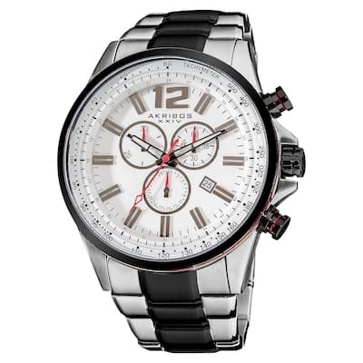 Akribos XXIV Men's Two-Tone Swiss Quartz Chronograph Tachymeter Stainless Steel Silver-Tone Bracelet
