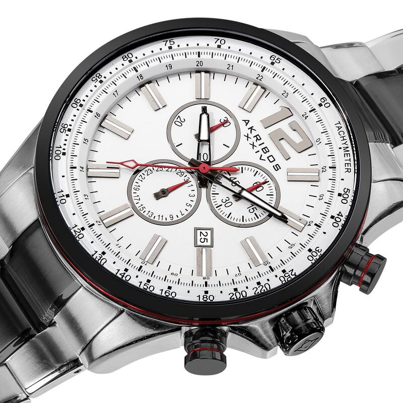 Akribos XXIV Men's Two-Tone Swiss Quartz Chronograph Tachymeter Stainless Steel Silver-Tone Bracelet