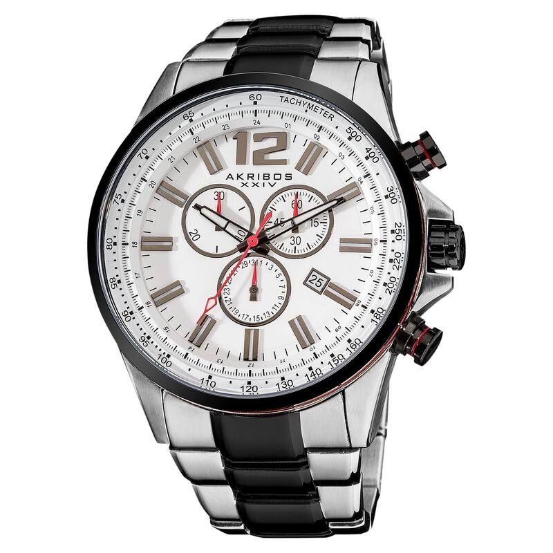 Akribos XXIV Men's Two-Tone Swiss Quartz Chronograph Tachymeter Stainless Steel Silver-Tone Bracelet