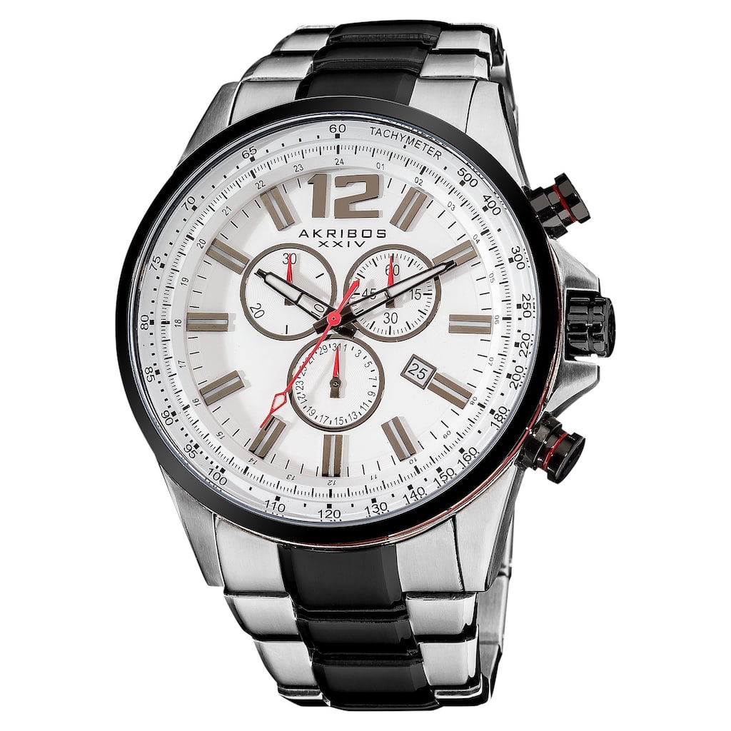 Akribos XXIV Men's Two-Tone Swiss Quartz Chronograph Tachymeter Stainless Steel Silver-Tone Bracelet