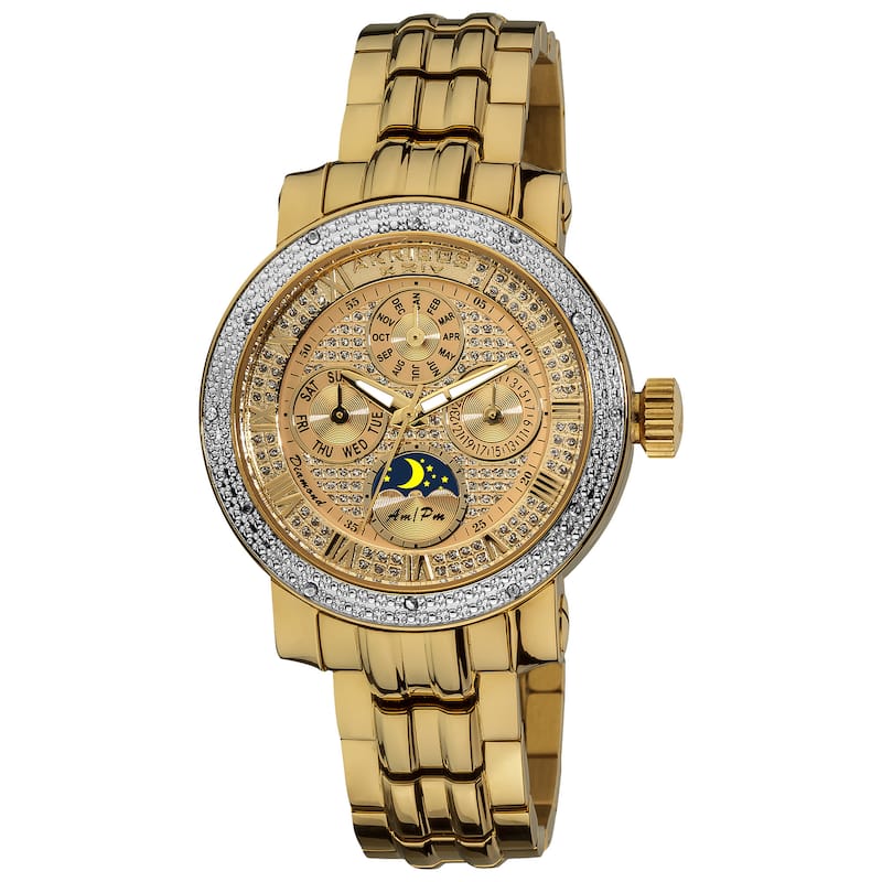Akribos XXIV Ladies' Diamond Goldtone Multifunction Stainless Steel Bracelet Watch