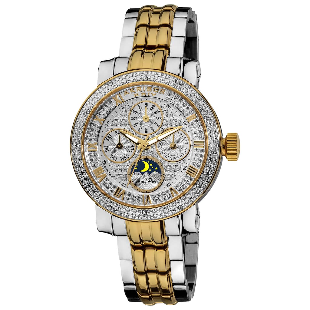 Akribos XXIV Ladies' Diamond SilverTone Multifunction Stainless Steel Bracelet Watch