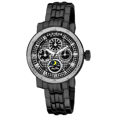 Akribos XXIV Ladies' Diamond Black Multifunction Stainless Steel Bracelet Watch