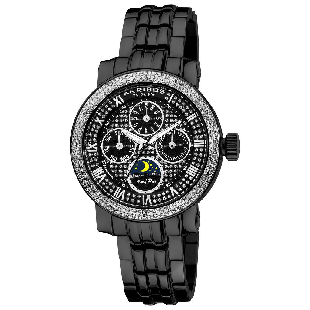 Akribos XXIV Ladies' Diamond Black Multifunction Stainless Steel Bracelet Watch