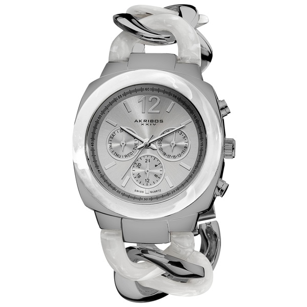 Akribos XXIV Women's Quartz Multifunction Resin Chain Silver-Tone Watch