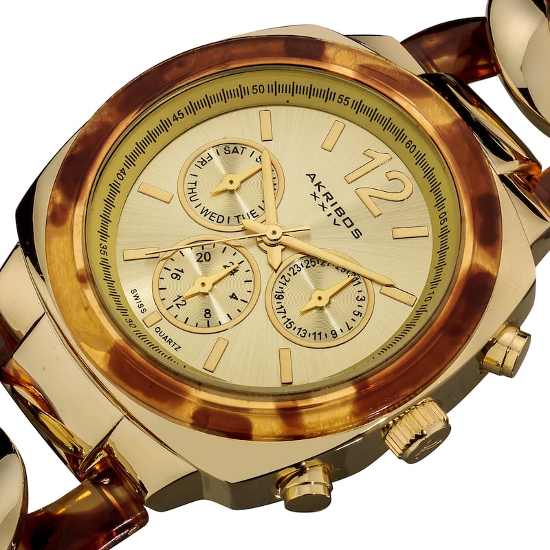 Akribos XXIV Women's Quartz Multifunction Resin Chain Watch - Tortoise/Gold