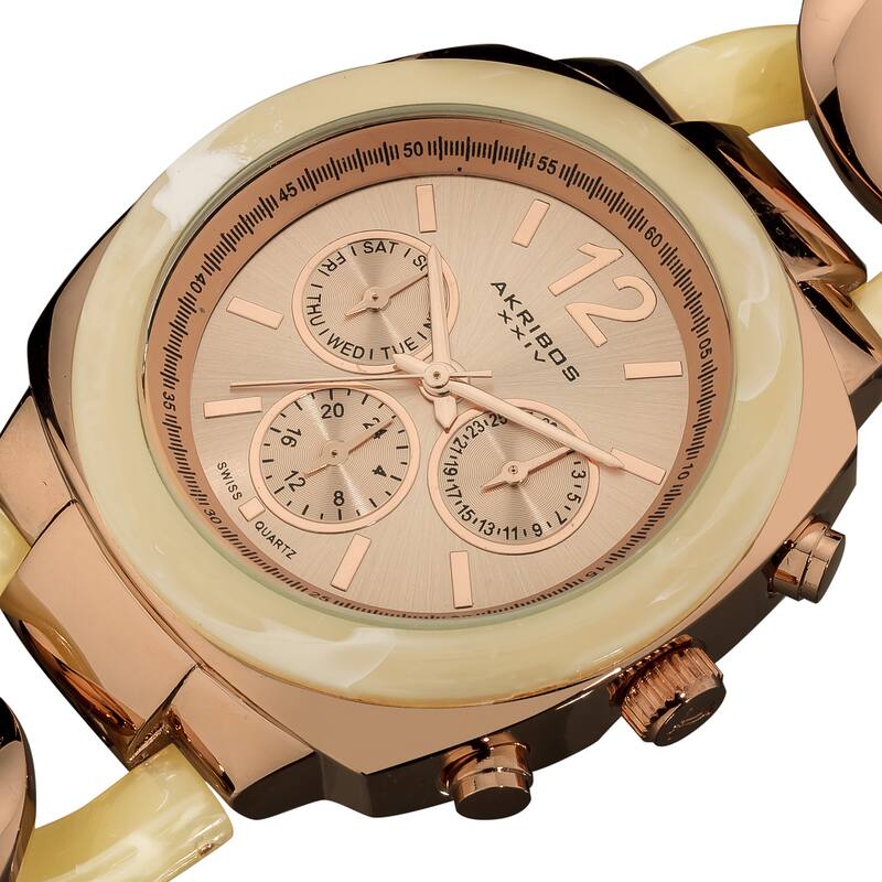 Akribos XXIV Women's Quartz Multifunction Resin Chain Watch - Bone/Rose