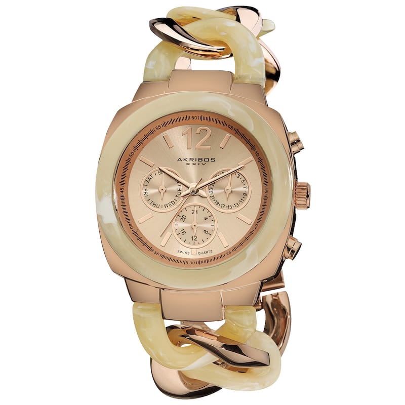 Akribos XXIV Women's Quartz Multifunction Resin Chain Watch - Bone/Rose