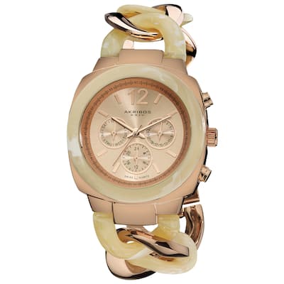 Akribos XXIV Women's Quartz Multifunction Resin Chain Watch - Bone/Rose