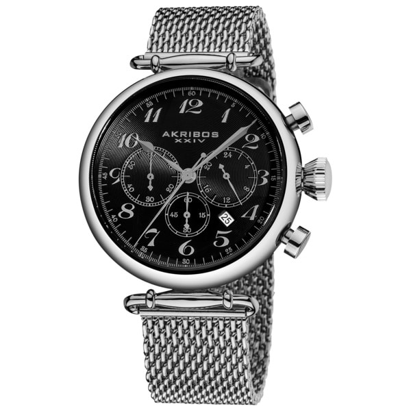 Akribos XXIV Men's Chronograph Stainless Steel Mesh Bracelet Watch with Black Dial Akribos XXIV Men's Akribos XXIV Watches