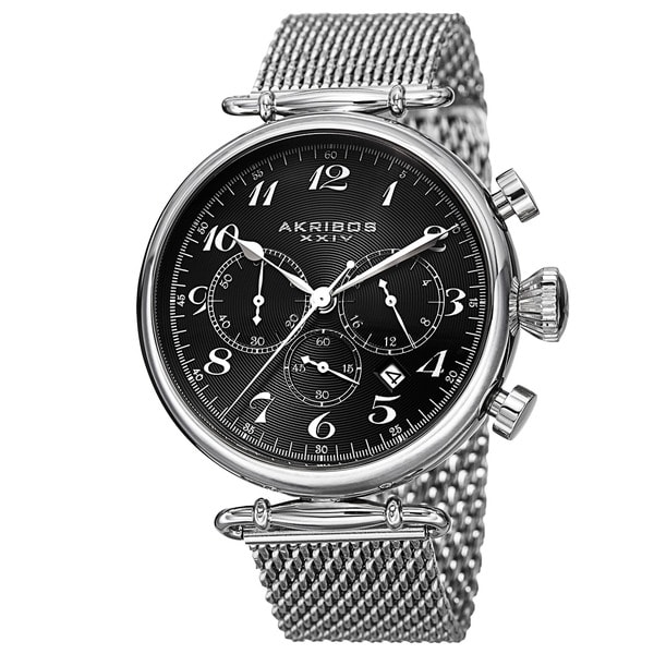 Akribos XXIV Mens Chronograph Stainless Steel Mesh Bracelet Watch