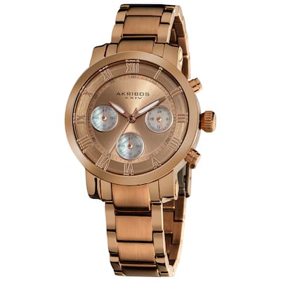 Akribos XXIV Women's Rosetone Quartz Chronograph Stainless Steel Bracelet Watch