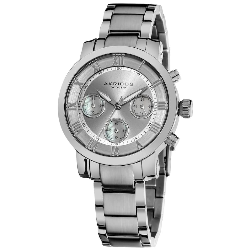 Akribos XXIV Women's Silvertone Quartz Chronograph Stainless Steel Bracelet Watch