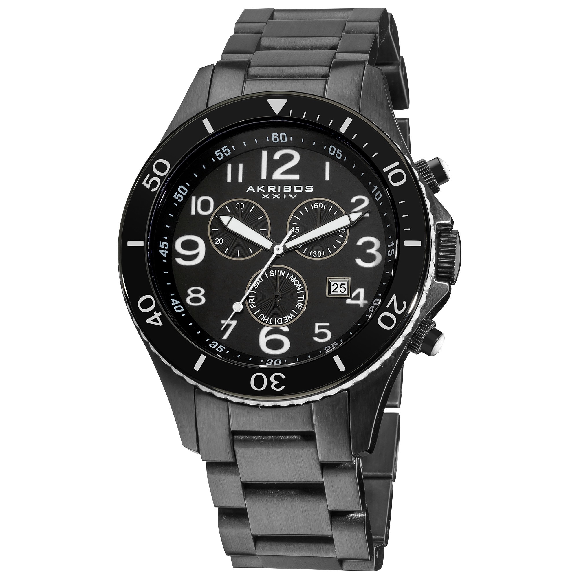 Akribos XXIV Men's Multifunction Chronograph Stainless Steel Calendar White Bracelet Watch