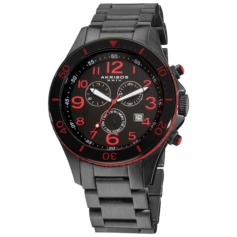 Akribos XXIV Men's Multifunction Chronograph Stainless Steel Water-resistant Red Bracelet Watch