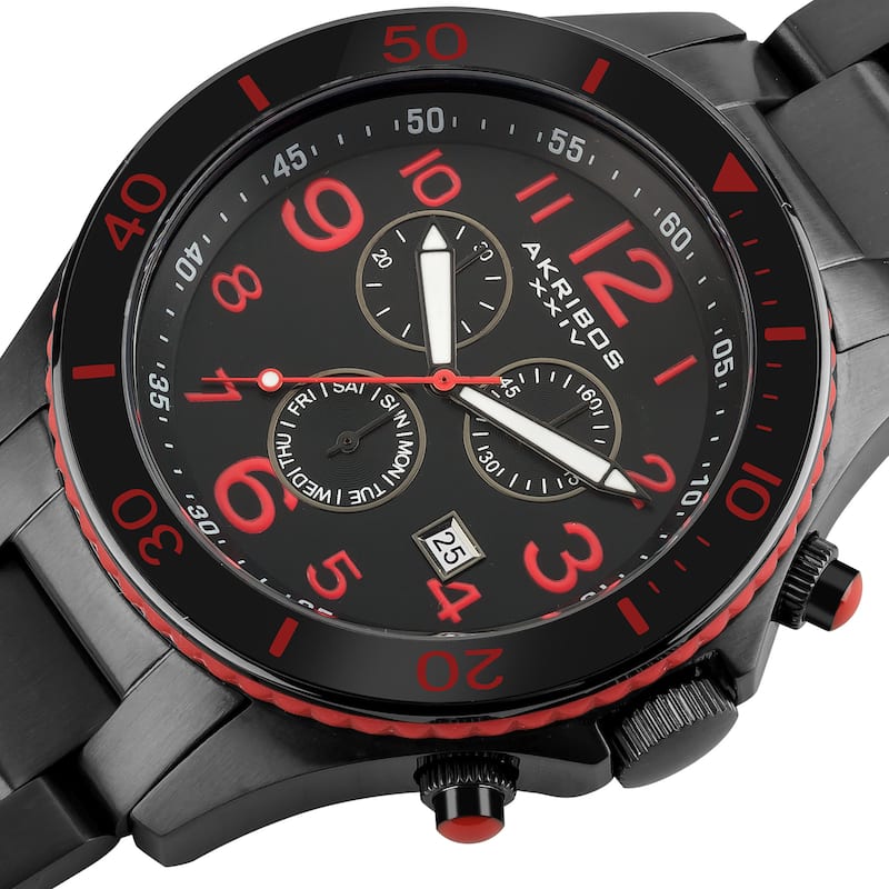 Akribos XXIV Men's Multifunction Chronograph Stainless Steel Water-resistant Red Bracelet Watch