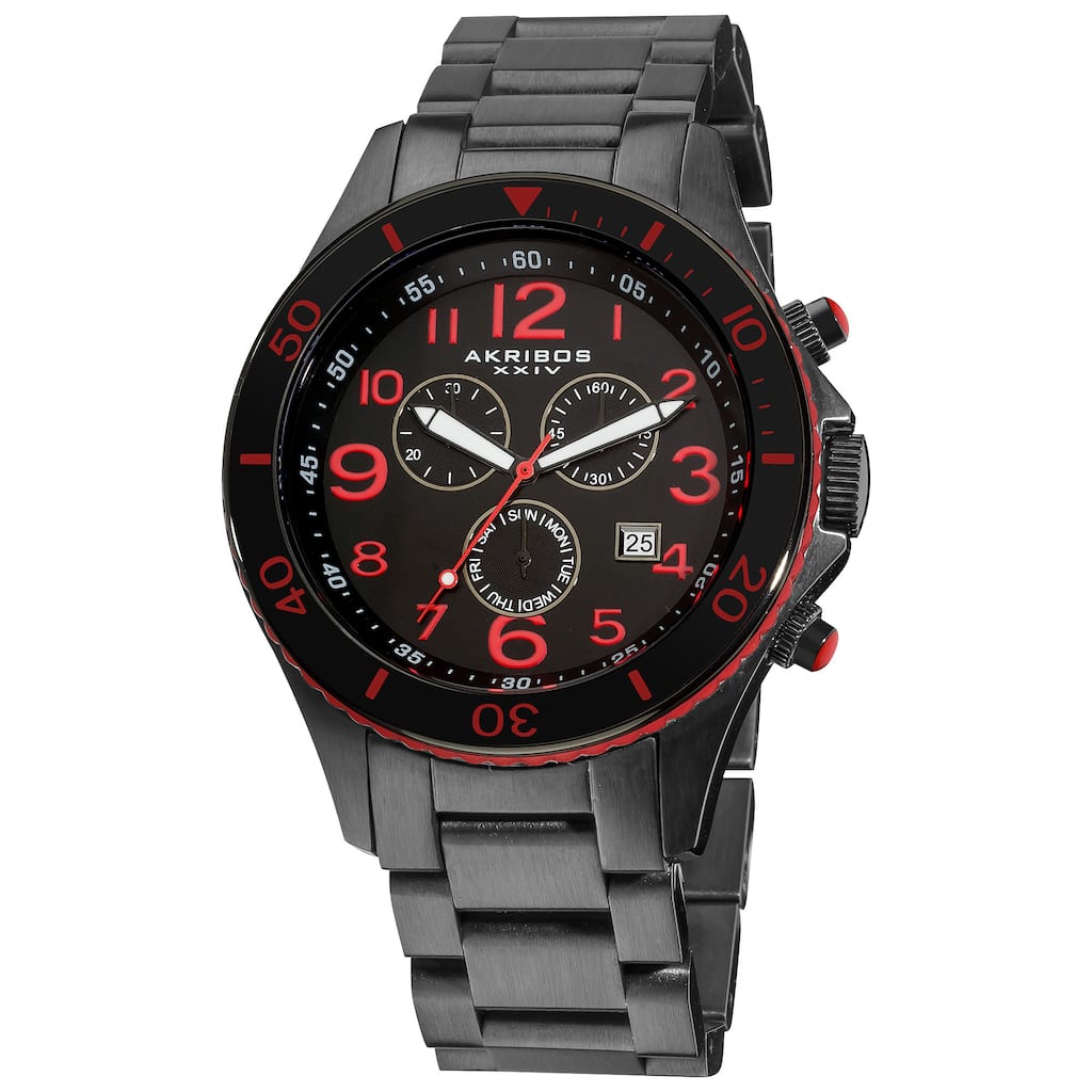 Akribos XXIV Men's Multifunction Chronograph Stainless Steel Water-resistant Red Bracelet Watch