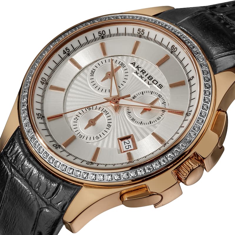 Akribos XXIV Women's Chronograph Rose Goldtone Step-dial Leather-strap Watch