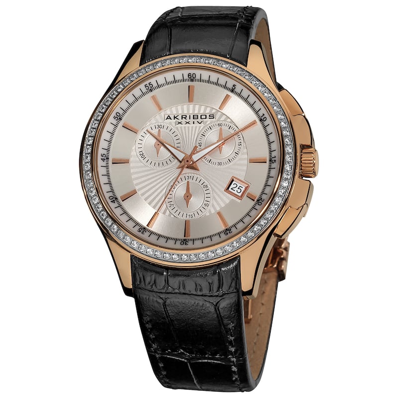 Akribos XXIV Women's Chronograph Rose Goldtone Step-dial Leather-strap Watch