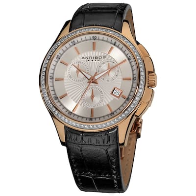 Akribos XXIV Women's Chronograph Rose Goldtone Step-dial Leather-strap Watch