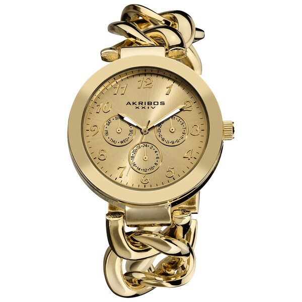 Akribos XXIV Women's Twist Chain Quartz Multifunction Watch with Goldtone Dial with FREE Bangle