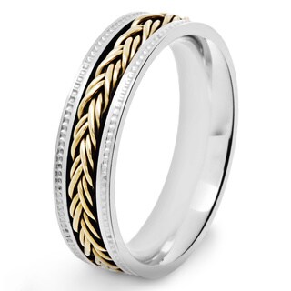 Crucible Two Tone Stainless Steel Braided Inlay Comfort Fit Ring (6mm) - White