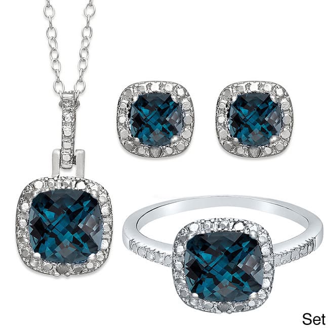 Dolce Giavonna Sterling Silver London Blue Topaz Earring, Ring, Pendant or Set