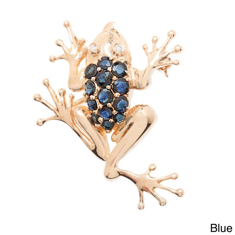 Kabella Luxe 14k Yellow Gold Sapphire/ Ruby 0.03ct TDW Diamond Climbing Frog Brooch (I-J, I1-I2)