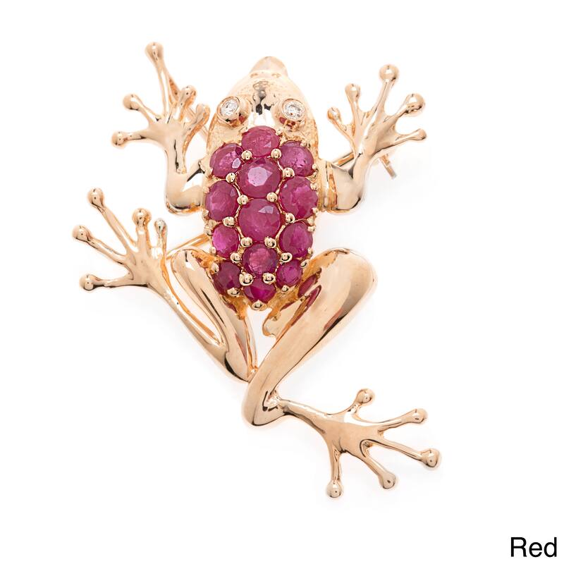 Kabella Luxe 14k Yellow Gold Sapphire/ Ruby 0.03ct TDW Diamond Climbing Frog Brooch (I-J, I1-I2)