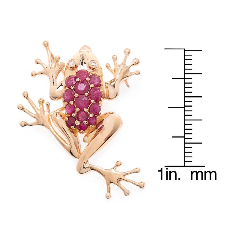 Kabella Luxe 14k Yellow Gold Sapphire/ Ruby 0.03ct TDW Diamond Climbing Frog Brooch (I-J, I1-I2)
