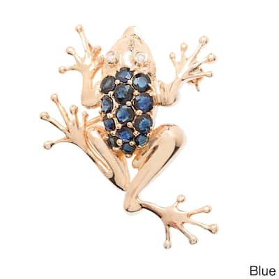 Kabella Luxe 14k Yellow Gold Sapphire/ Ruby 0.03ct TDW Diamond Climbing Frog Brooch (I-J, I1-I2)