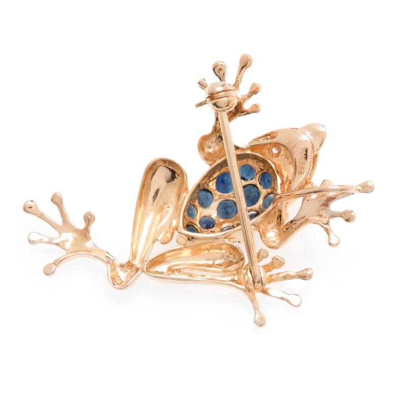 Kabella Luxe 14k Yellow Gold Sapphire/ Ruby 0.03ct TDW Diamond Climbing Frog Brooch (I-J, I1-I2)