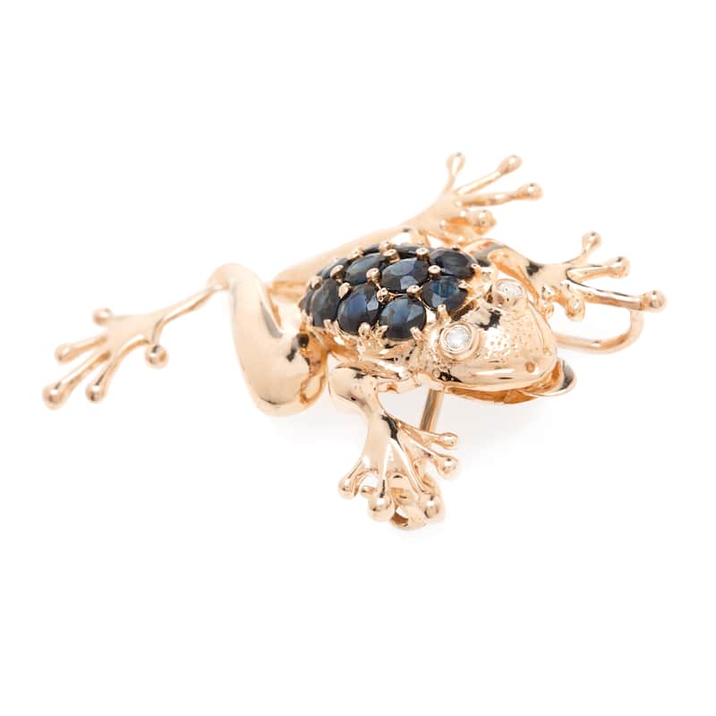 Kabella Luxe 14k Yellow Gold Sapphire/ Ruby 0.03ct TDW Diamond Climbing Frog Brooch (I-J, I1-I2)