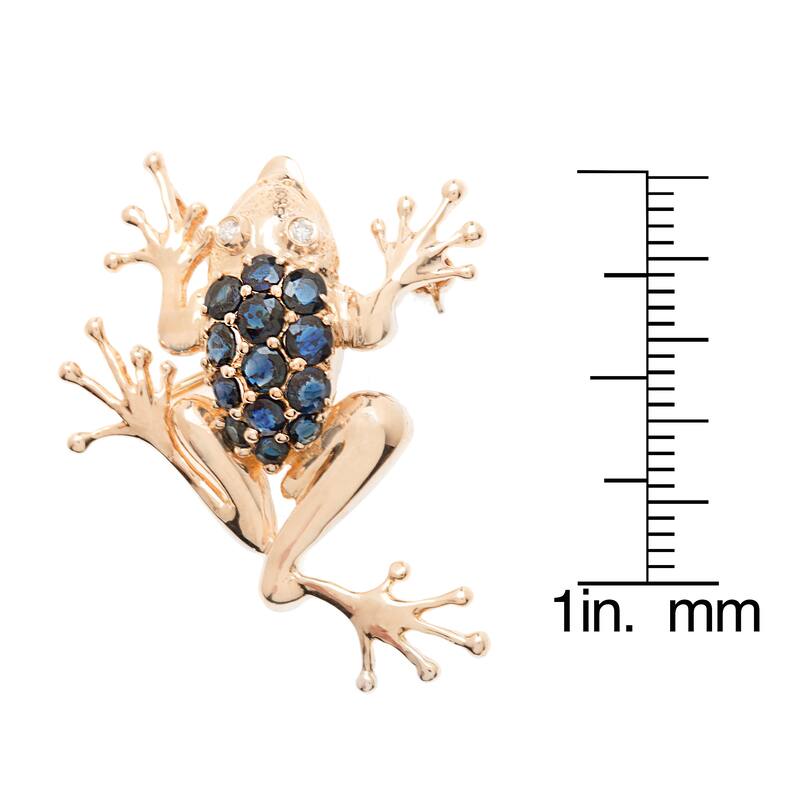 Kabella Luxe 14k Yellow Gold Sapphire/ Ruby 0.03ct TDW Diamond Climbing Frog Brooch (I-J, I1-I2)