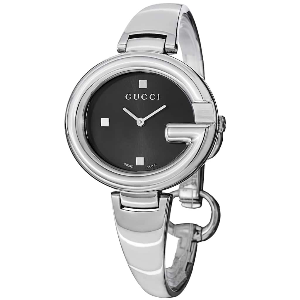 Gucci Women's YA134301 'Guccisima' Black Dial Stainless Steel Bangle Watch