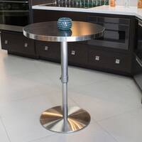 MIX 26 - 36-inch Adjustable Height Round Espresso Wood Melamine Veneer Brushed Stainless Steel Pub Table with Round Slab Base
