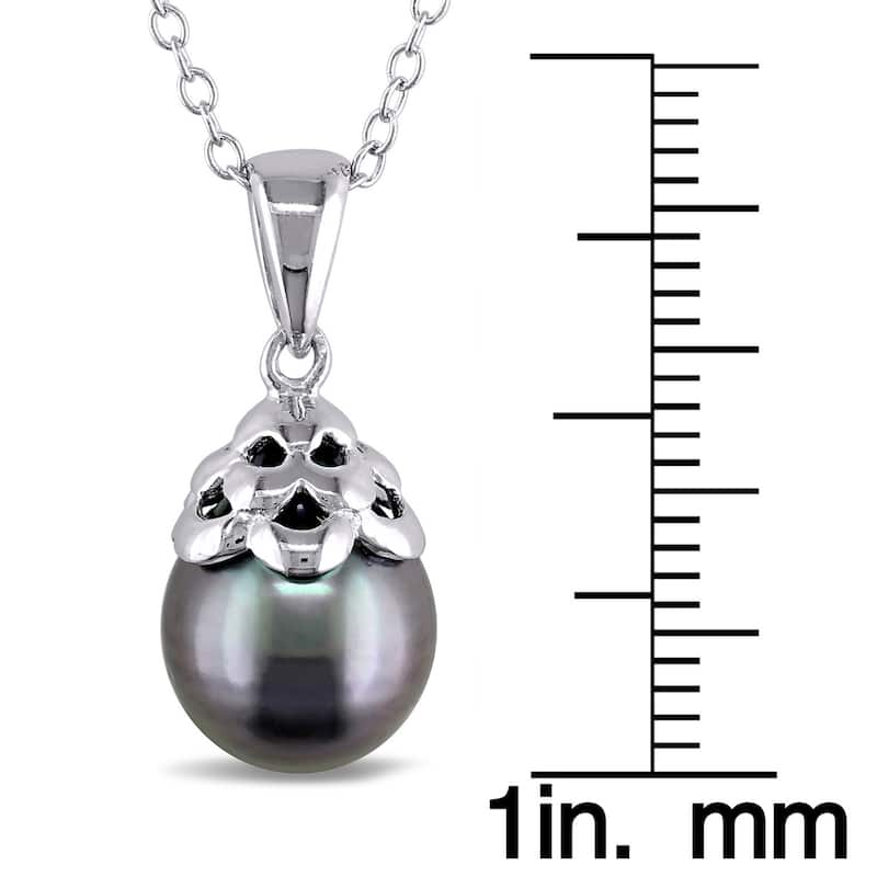 Miadora Sterling Silver Tahitian Black Pearl Necklace (9-10 mm)