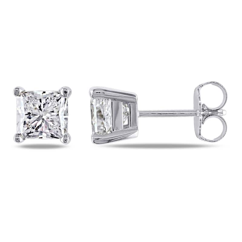 Miadora Signature Collection 14k Gold 2ct TDW Princess-cut Diamond Stud Earrings