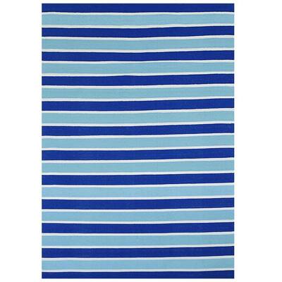 Two-tone Blue Stripe Reversible Outdoor Patio Rug (5' x 8') - 5' x 8'
