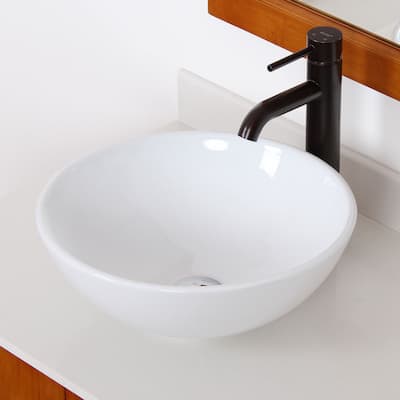 Elite High Temperature Grade A Round Ceramic Bathroom Sink and Oil Rubbed Bronze Finish Faucet Combo