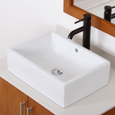 Elite High Temperature Bathroom Ceramic Rectangle Sink and Oil Rubbed Bronze Finish Faucet