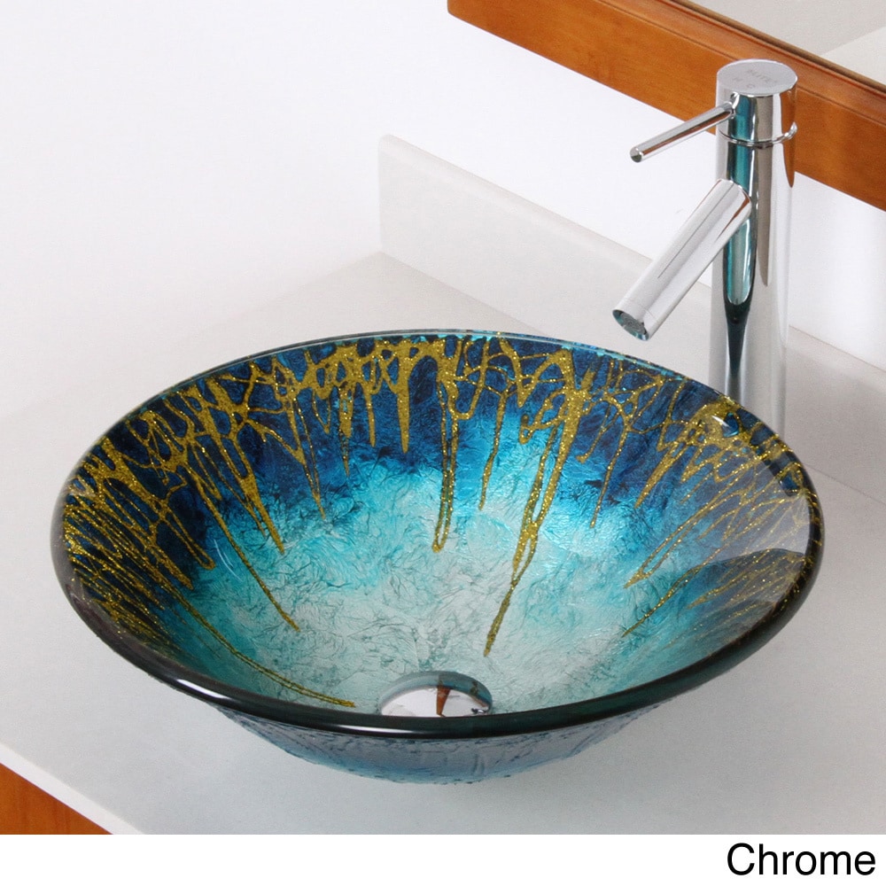 US Oval Blue Bathroom Vessel Sink Tempered Glass Basin Bowl Faucet Mixer  Tap Set