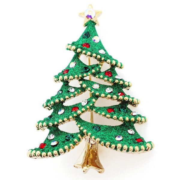 Shop Goldtone Green Enamel and Gemstone Christmas Tree Pin Brooch - On ...