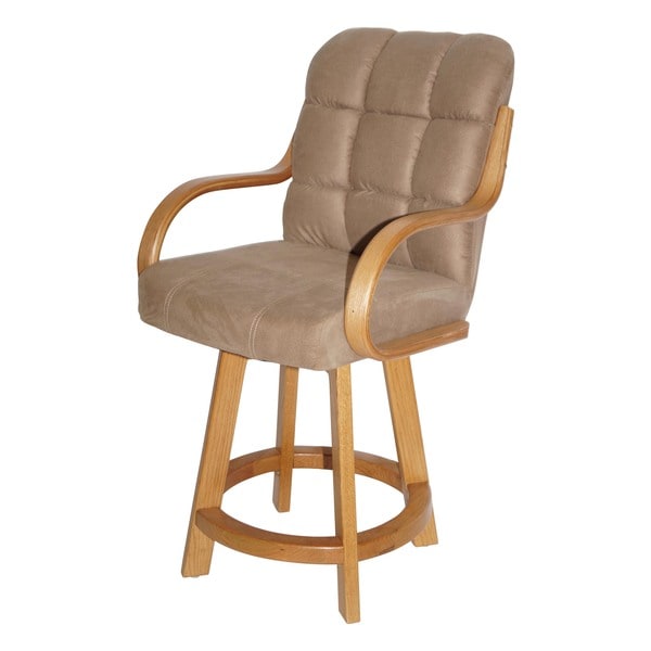 Casual Oversized Cushion Seat and Wood Base 24 inch High 360 degree Swivel Stool Bar Stools