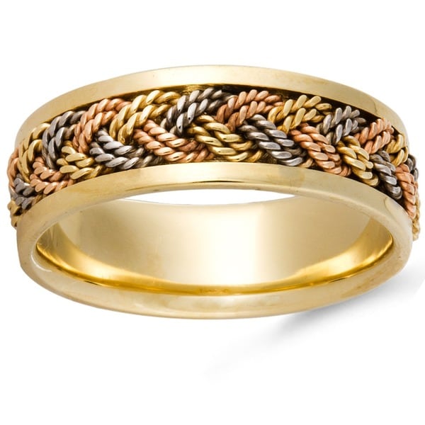 Shop 14k Tri-color Gold Handmade Woven Comfort-fit Wedding ... (600 x 600 Pixel)